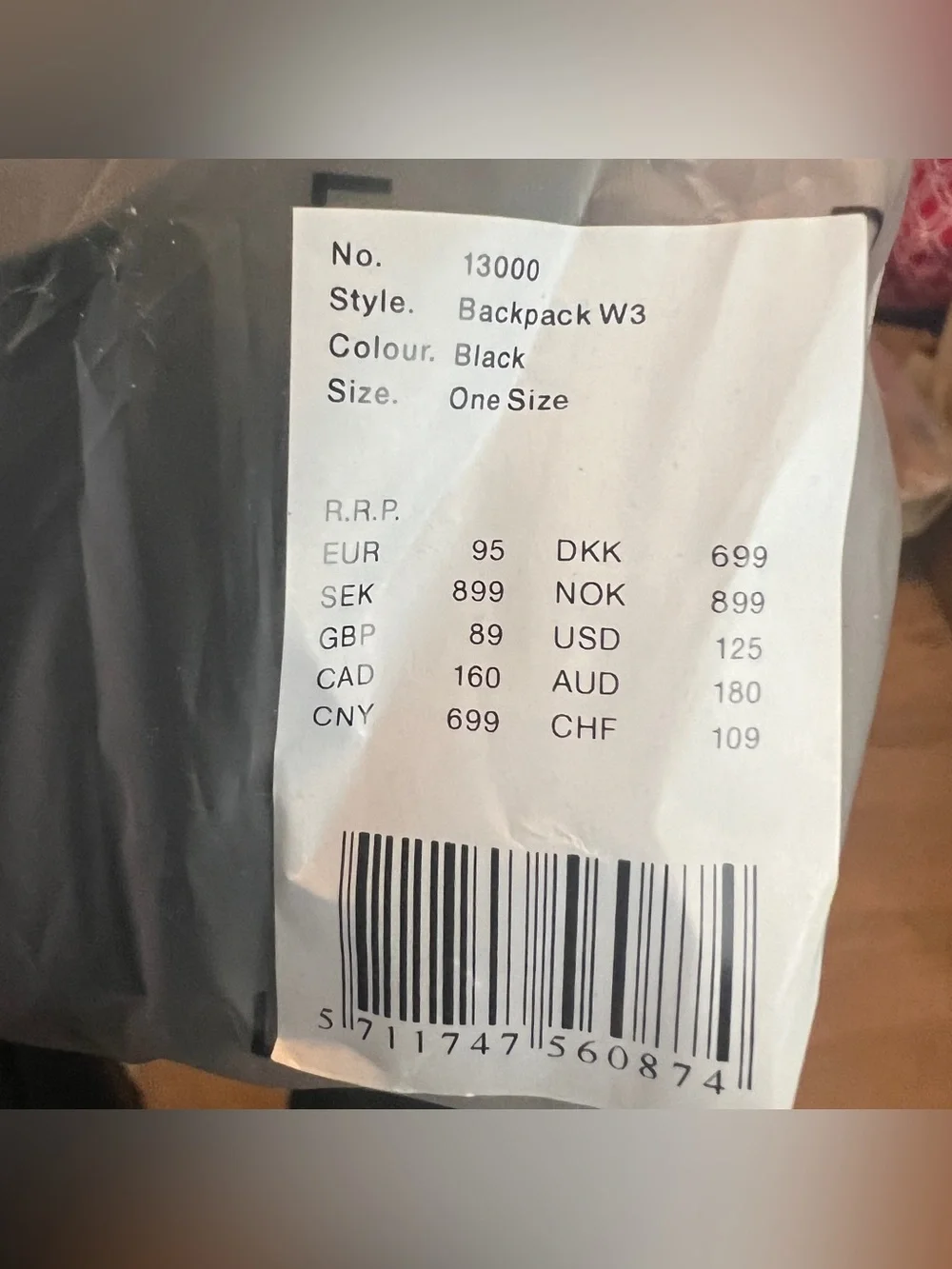 NWT Rains All Black Waterproof 13000 W3 Backpack